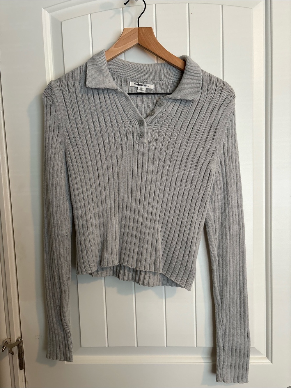American eagle Ribbed Collared Knit Top - Light Gray